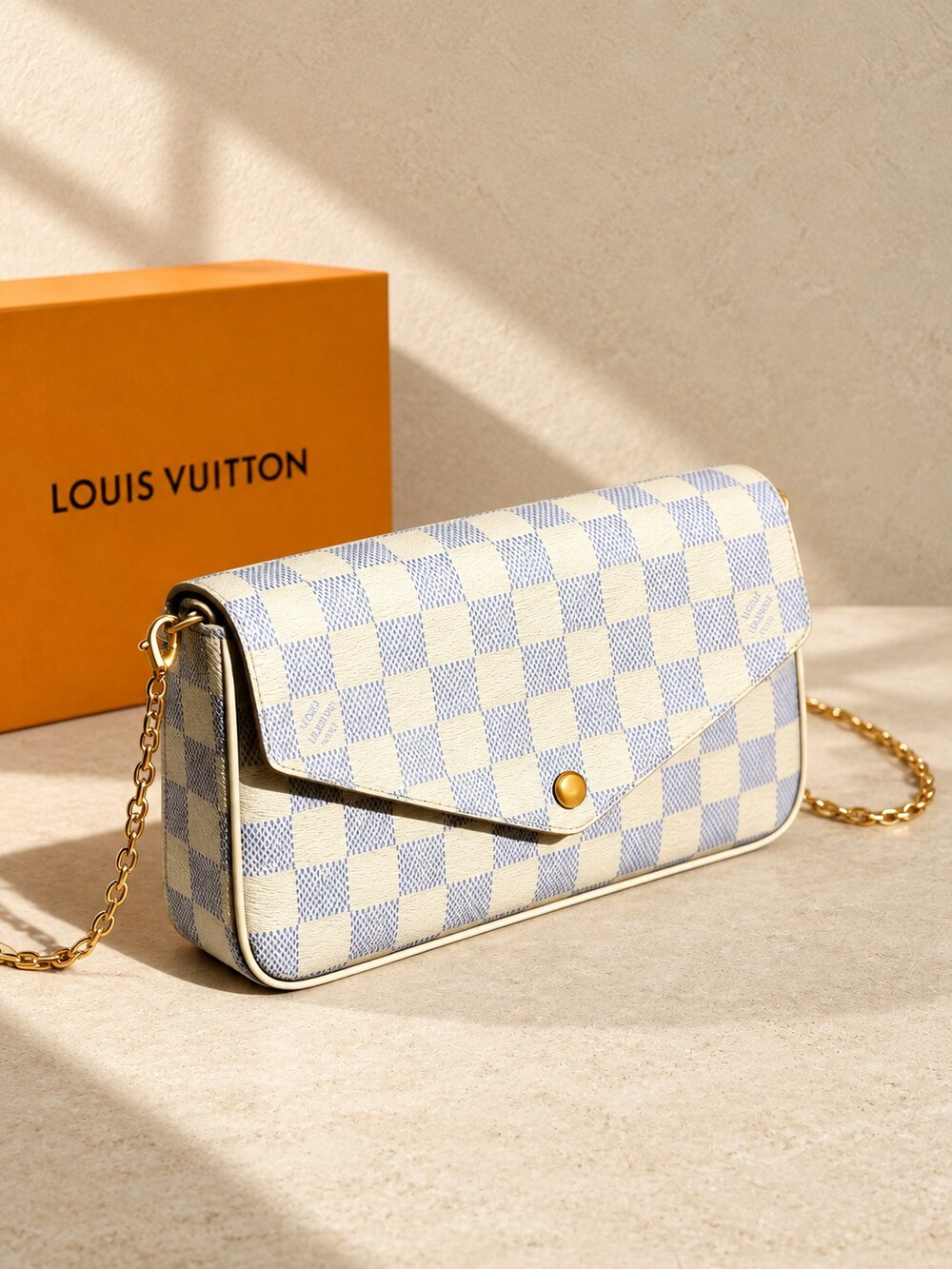 Louis Vuitton Damier Azur Felicie Pochette Chain Crossbody Bag - Picture 5 of 7